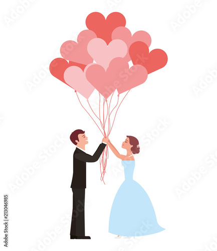 married couple and balloons helium with shape heart