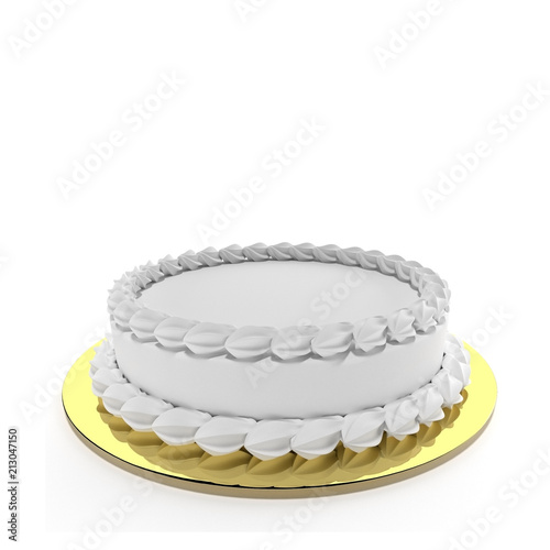 Marriage white cake 3D, Empty. Gold plate.