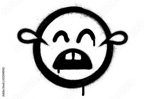 graffiti crying emoji in black on white