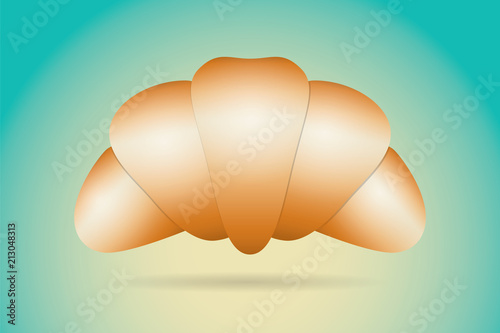 Realistic Croissant On Bright Retro Color Background.