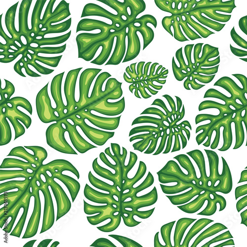 Summer Exotic Seamless Pattern With Tropical Leaves.