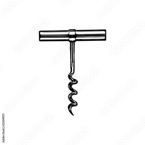 Corkscrew, vector drawn illustration.Kitchen utensil element for logo, label etc.