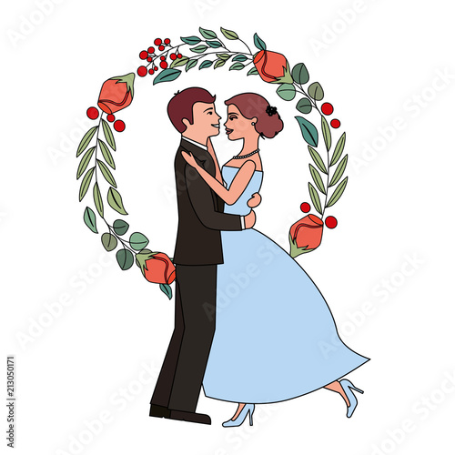 bride and groom and their first dance wedding day wreath flowers