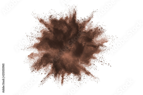 Brown powder explosion isolated on white background