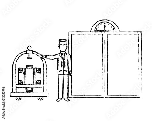 door of elevator with bellboy hotel isolated icon