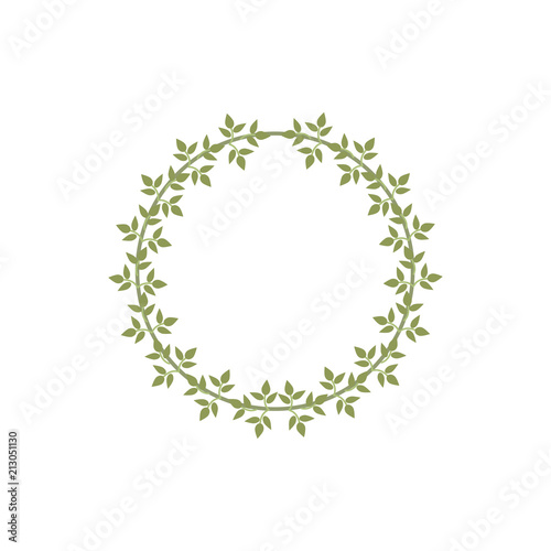 Round circle wreath of branches with leaves. Design for invitation  wedding  birthday or greeting cards and place for text. Colored vector illustration.