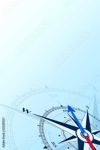 Compass northwest background illustration. Arrow points to the northwest. Compass on a blue background. Compass illustrations can be used as background. Travel concept with copy space place.
