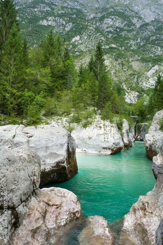 Lepena Ravin, Slovenia blue water and rocks