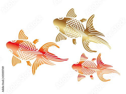 和柄　金魚の納涼イラスト