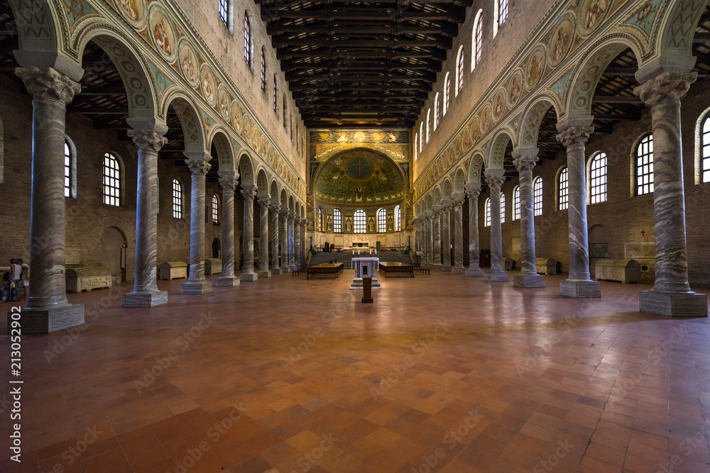 Interior of the Basilica of Sant'Apollinare in Classe, an important landmark of Byzantine art and UNESCO World Heritage Site, Ravenna, Emilia-Romagna, Italy