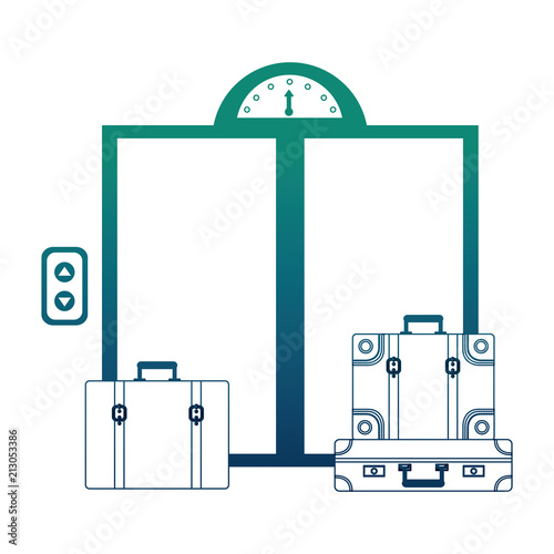 hotel elevator doors and suitcases