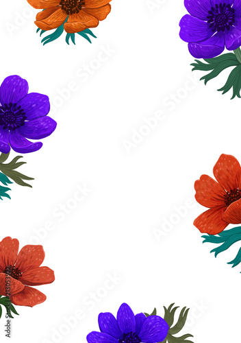 Magic flowers template. Beautiful wild garden design. Color pencil digital il...