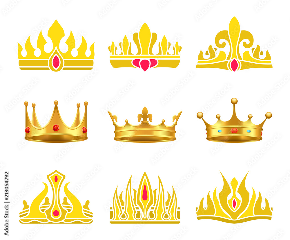 Kings and Queens Gold Crowns Inlaid with Gems Kings and Queens Gold Crowns Inlaid with Gems