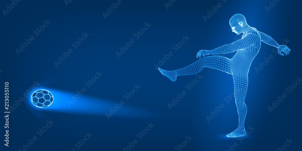 football shoot. 3d wireframe style vector illustration.