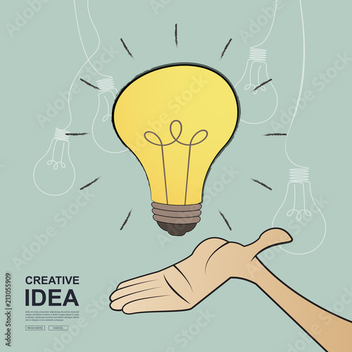 Creative ideas concept. Hand with light bulb.