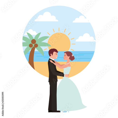 married couple dancing in beach isolated icon photo