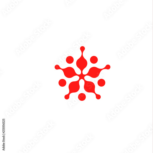 Abstract bacterium spreads. Star shape abstract stylized, red color logo template. Blot, balloons, drop, mud, molecule logo element. Vector isolated modern color logo. Universal company symbol. 