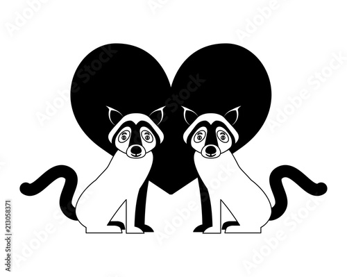 cute couple wolf animal in love heart