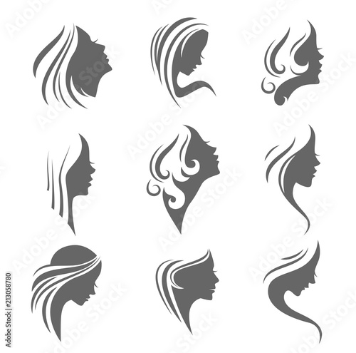 Girls portrait - vector silhouette icon, monochrome