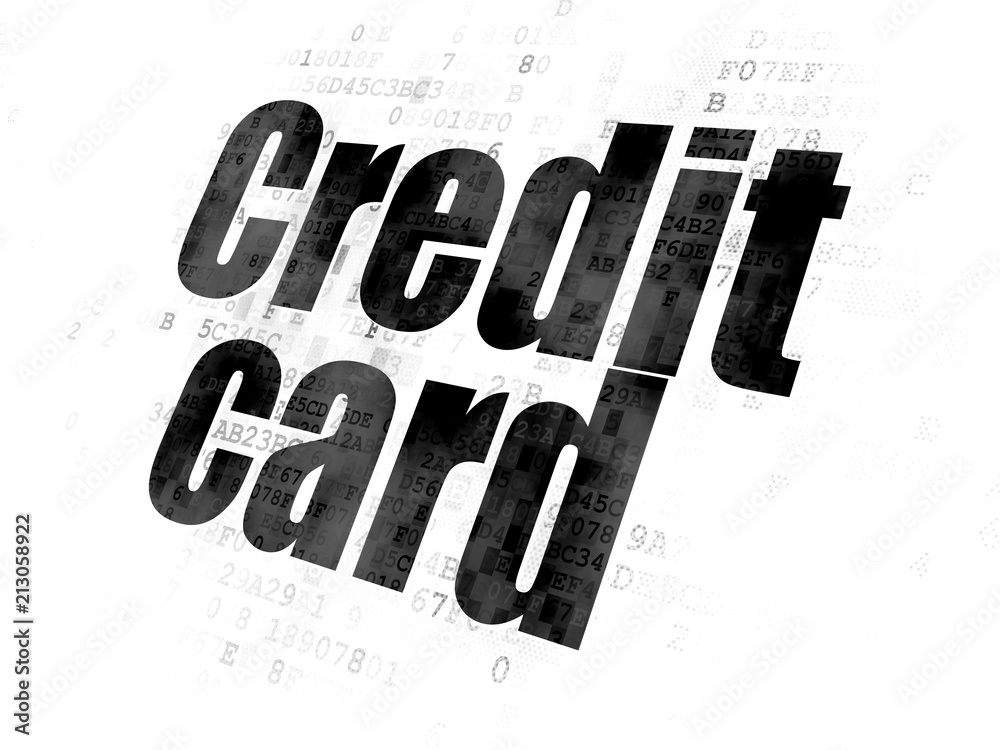 Currency concept: Pixelated black text Credit Card on Digital background Currency concept: Pixelated black text Credit Card on Digital background