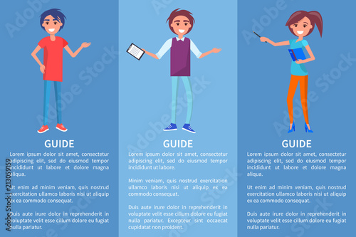 Guide in Museum with Pointer, Men and Woman Set