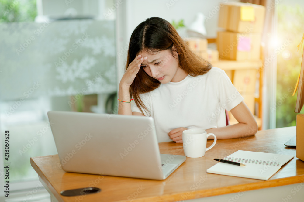 beautiful women owner business woman work at home for online shopping .online business concept