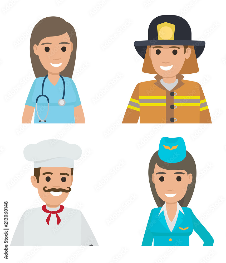 Professions People Cartoon Characters Icons Set Professions People Cartoon Characters Icons Set