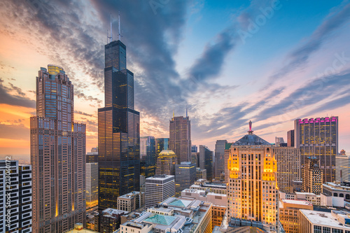 Chicago, Illinois, USA Skyline at Dusk photo