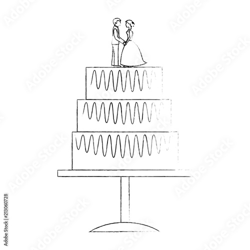 sweet wedding cake with couple dolls decoration