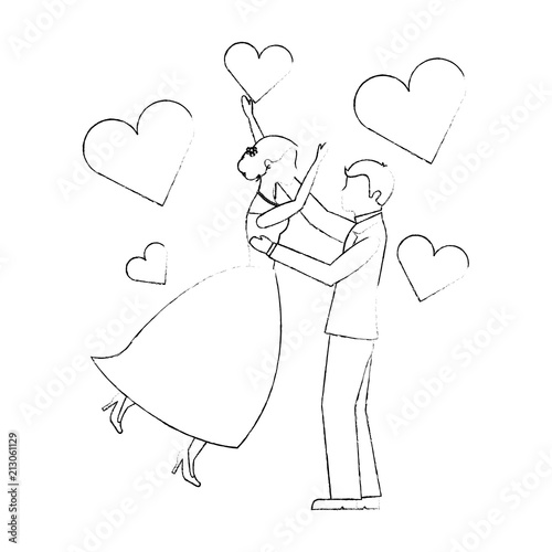 bride and groom wedding day and first dance love hearts