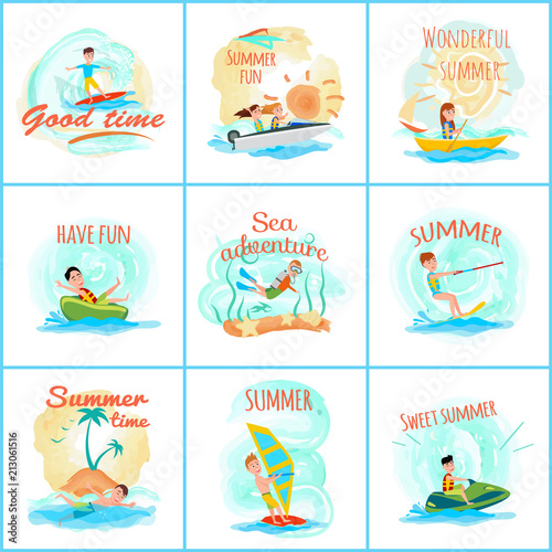 Summer Fun and Good Fun Set Vector Illustration