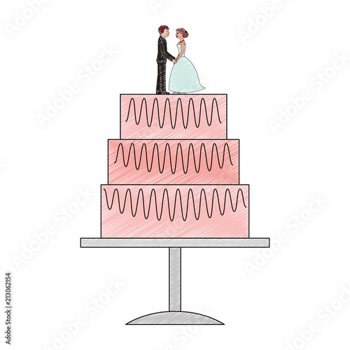 sweet wedding cake with couple dolls decoration