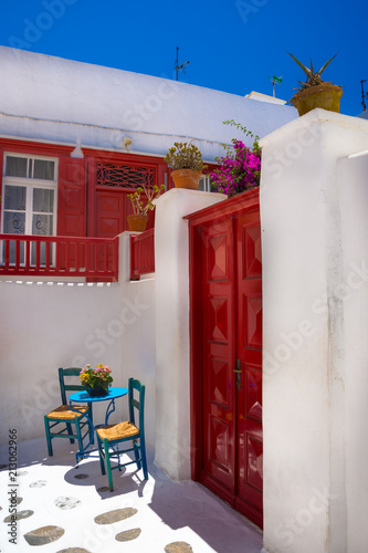 Fototapeta Naklejka Na Ścianę i Meble -  View of the famous pictorial narrow streets of Mykonos town in Mykonos island, Greece