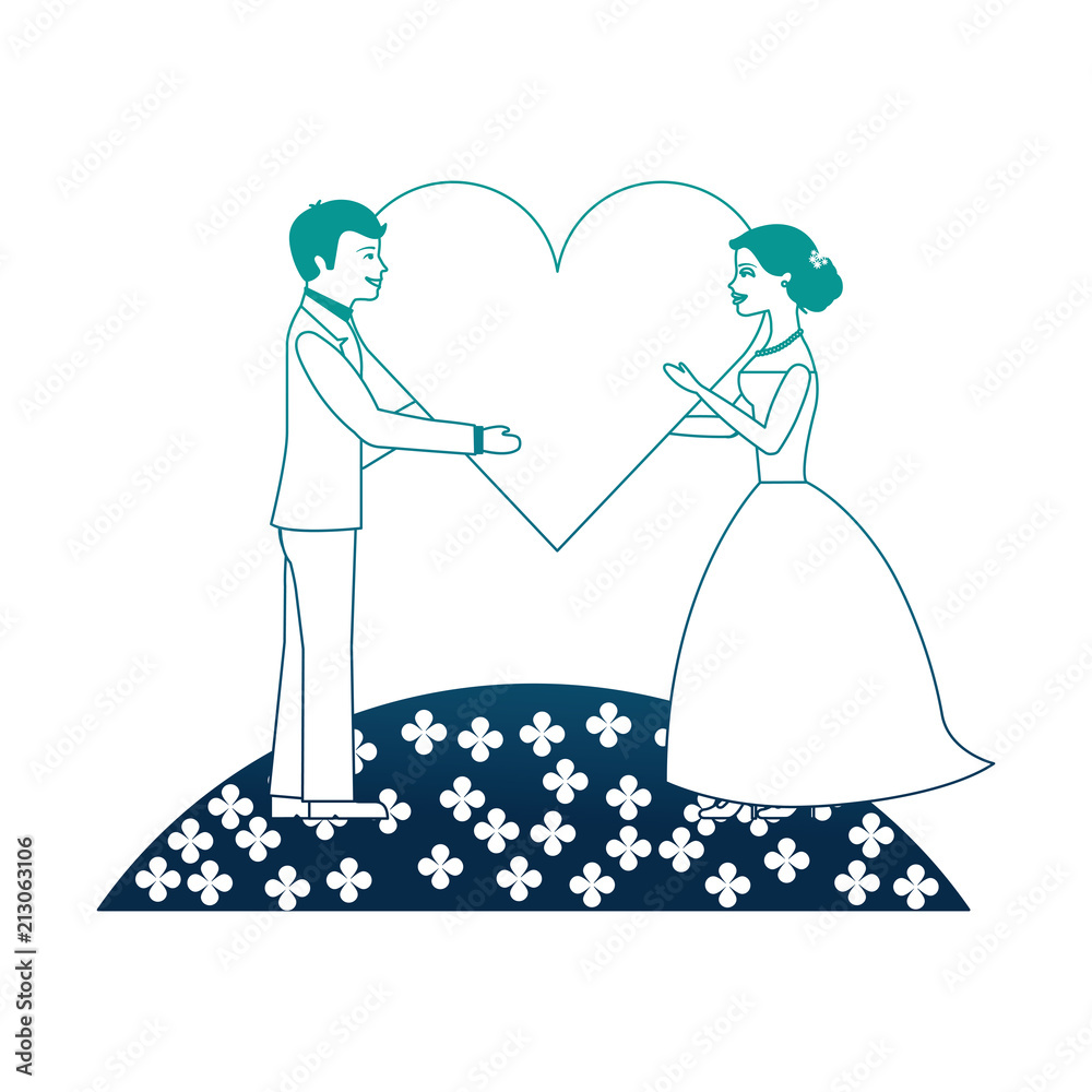 married couple in garden with heart isolated icon married couple in garden with heart isolated icon