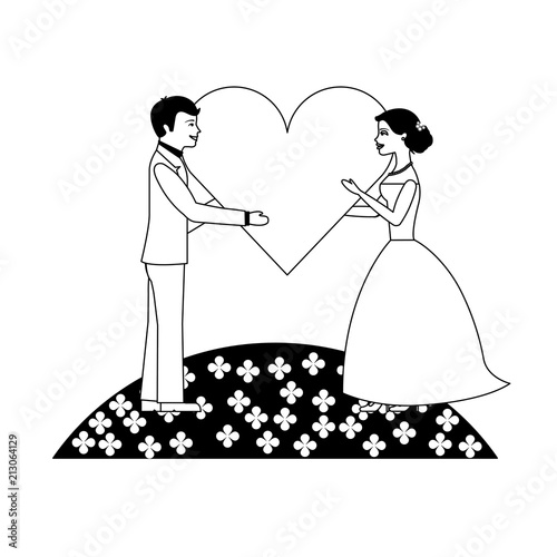 married couple in garden with heart isolated icon