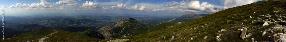 Panorama of Giewont peak on the background of Zakopane. Tatra Mountains. Poland.