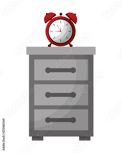 wooden bedside table and clock alarm