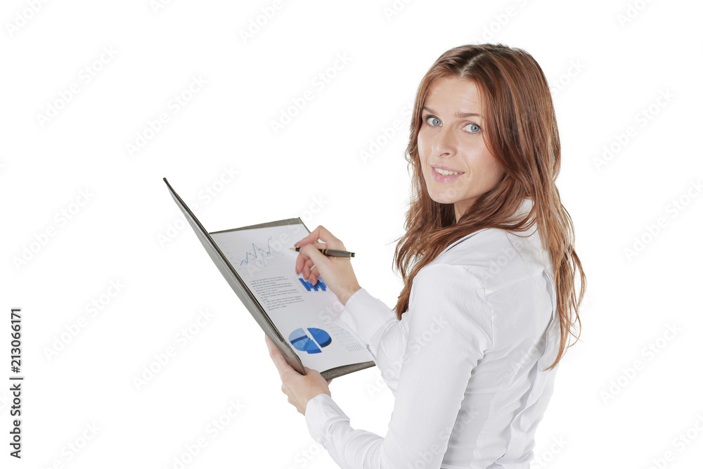 close up.business woman checks financial charts close up.business woman checks financial charts