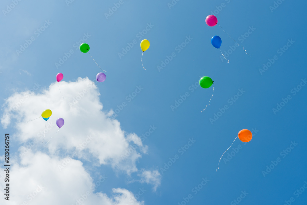 Balloons fly away in the sky