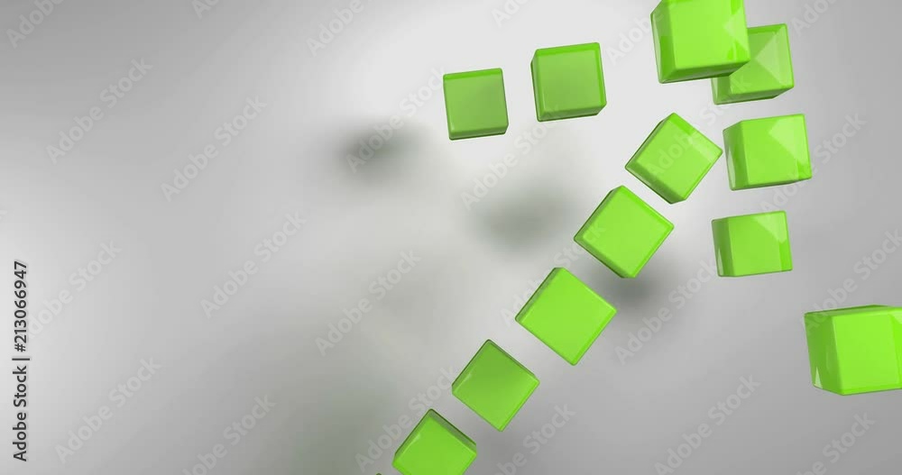 Grüne Würfel fallen von oben herab und bilden bei Ihrer Landung einen Pfeil, der nach oben zeigt. Symbol für einen positiven Trend.
