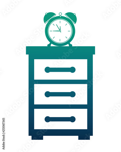 wooden bedside table and clock alarm