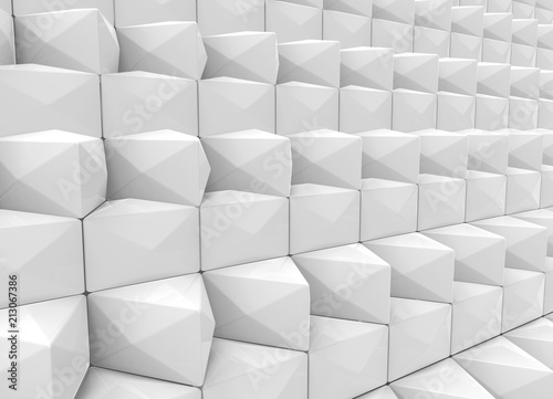 3d rendering. perspective view of triangular polygonal cube stack wall background.