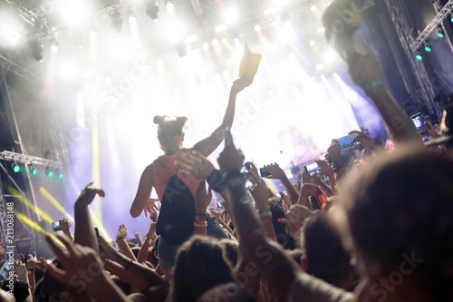 Portrait of happy crowd enjoying at music festival © NDABCREATIVITY