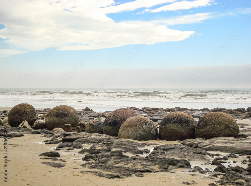 Moeraki boulders at Koekohe beach in South Island, New Zealand