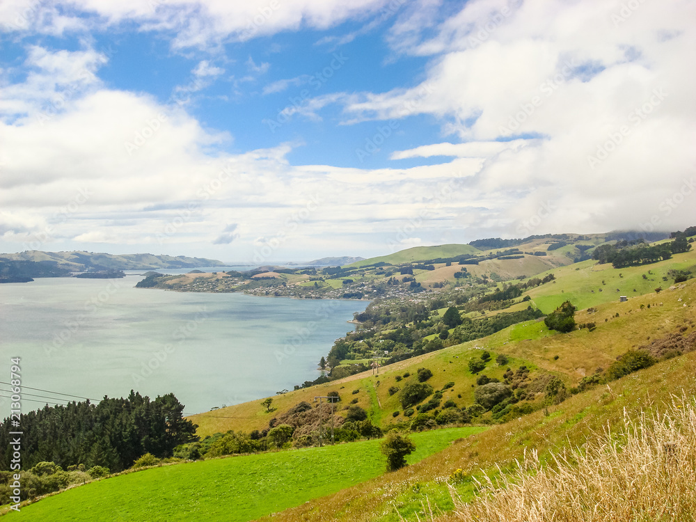Pacific coastal view of Otago Peninsula in Dunedin, New Zealand