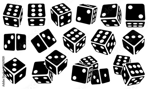 Set of different black dice isolated on white 