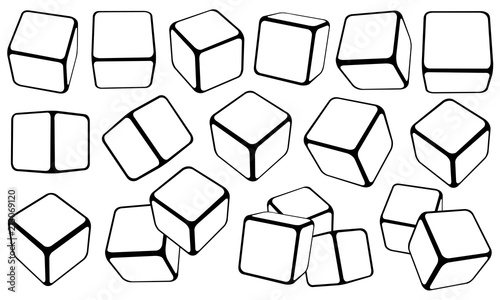 Set of cubes in different positions isolated on white