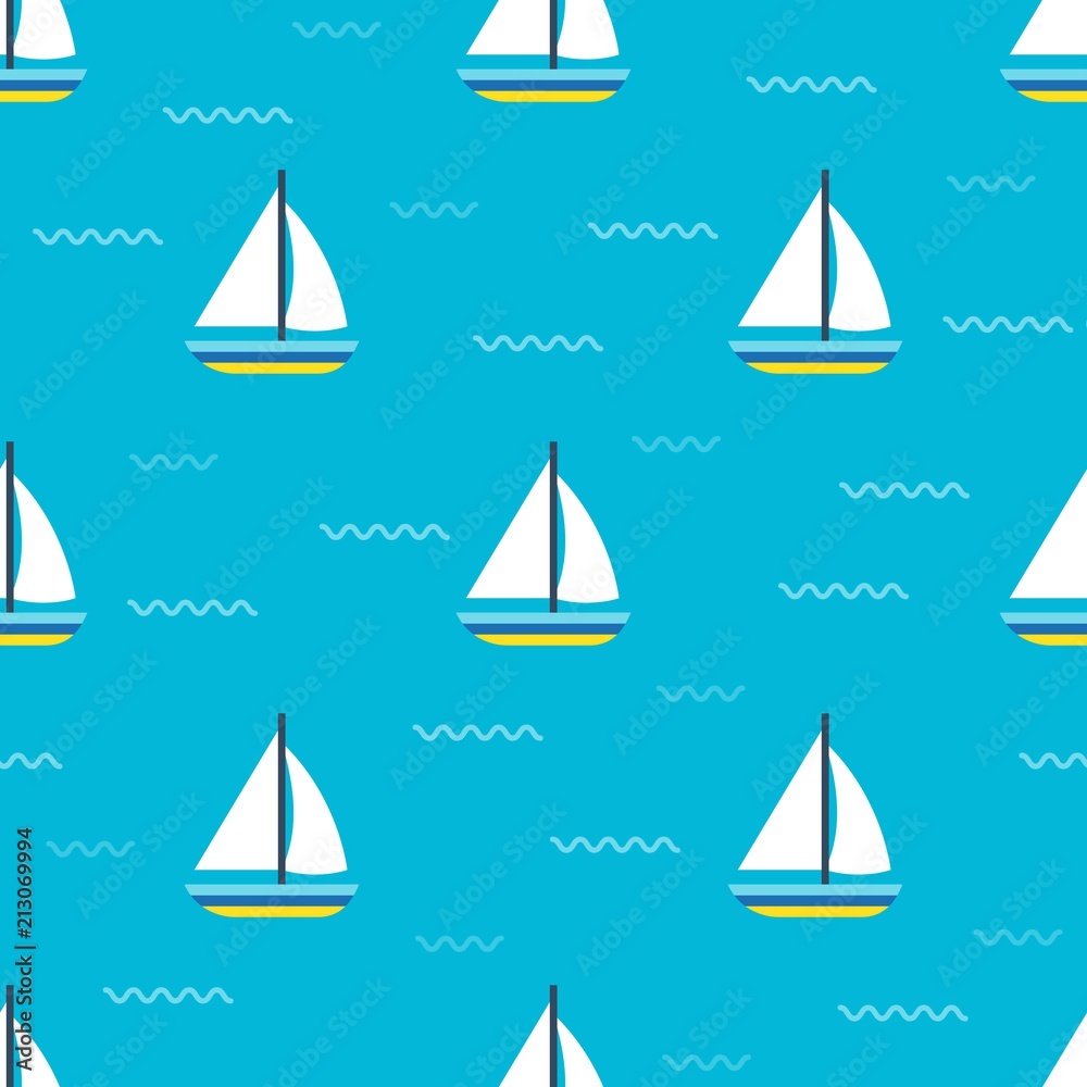 Sailboat seamless pattern for use as wrapping paper gift or wallpaper and printing, summer theme