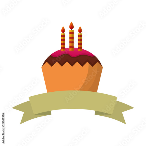 sweet cupcake with candles and ribbon isolated icon