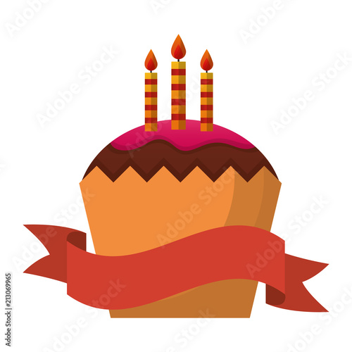 sweet cupcake with candles and ribbon isolated icon